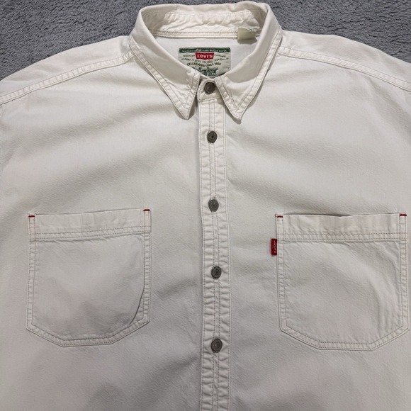 VTG Levis Red Tab Shirt Men XL White Silver Button LS Denim Twill -VTG Wear Read - Picture 1 of 10